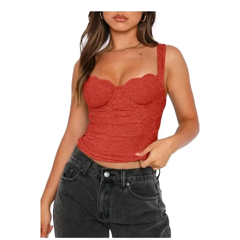 REORIA Sexy Square Neck Sleeveless Tank Crop Top Sz XL Trendy Lace Bustier - Picture 1 of 8